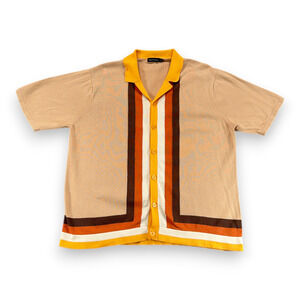Paul Fredrick Shirt Adult EXTRA LARGE Brown Burnt Orange Striped Knit Retro Mod